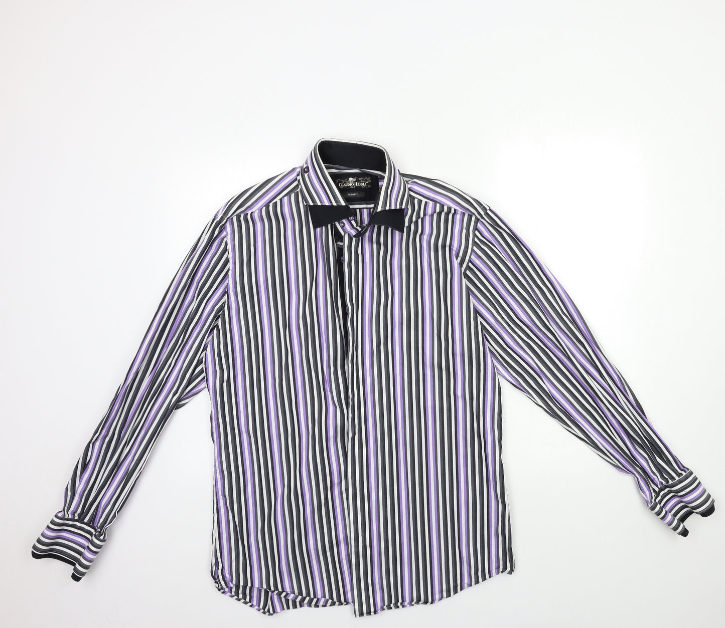 Claudio Lugli Mens Purple Striped   Button-Up Size L