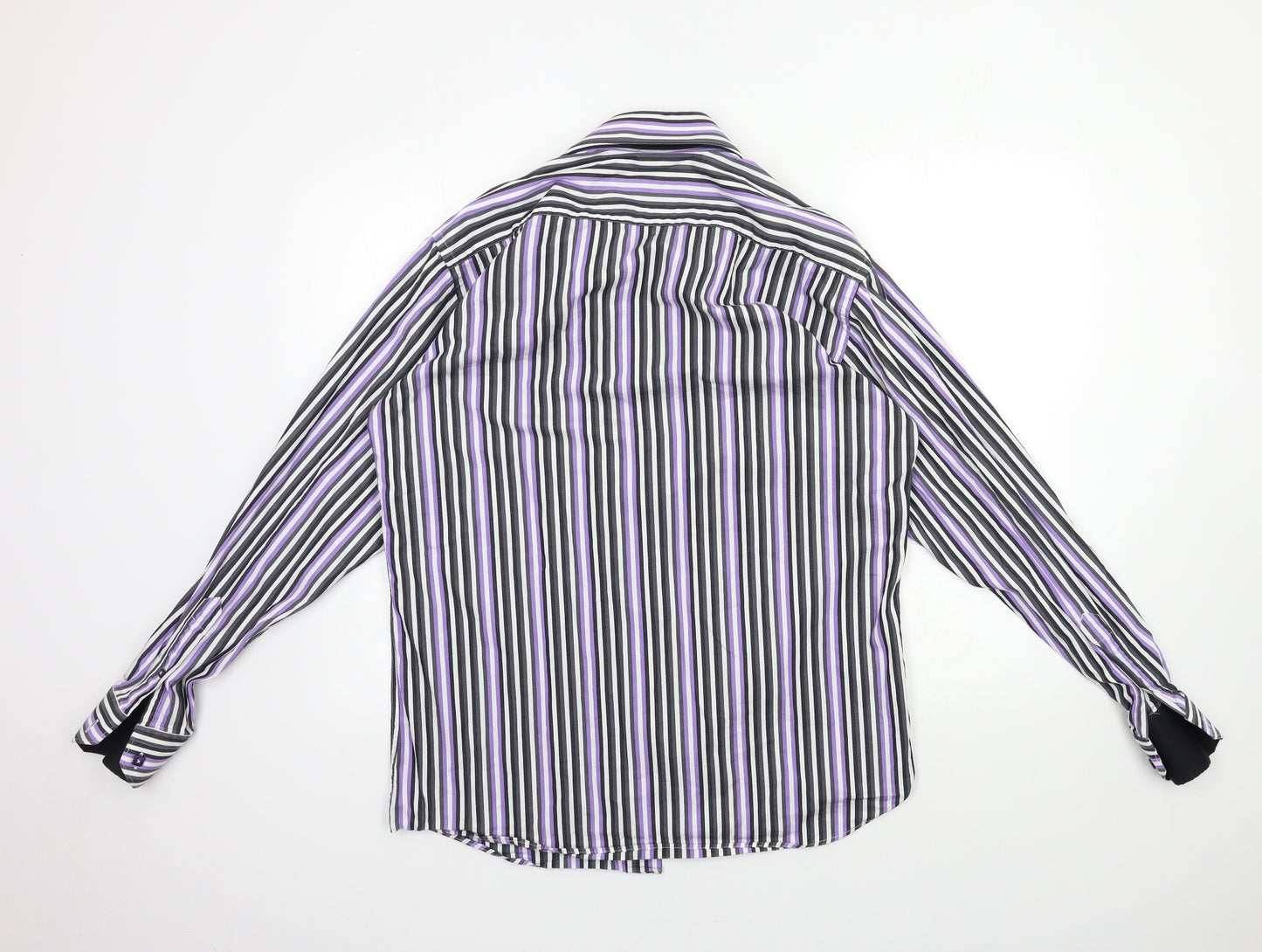 Claudio Lugli Mens Purple Striped   Button-Up Size L