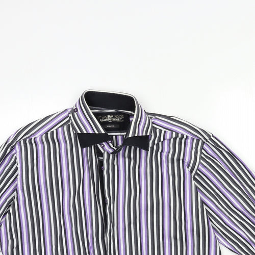 Claudio Lugli Mens Purple Striped   Button-Up Size L