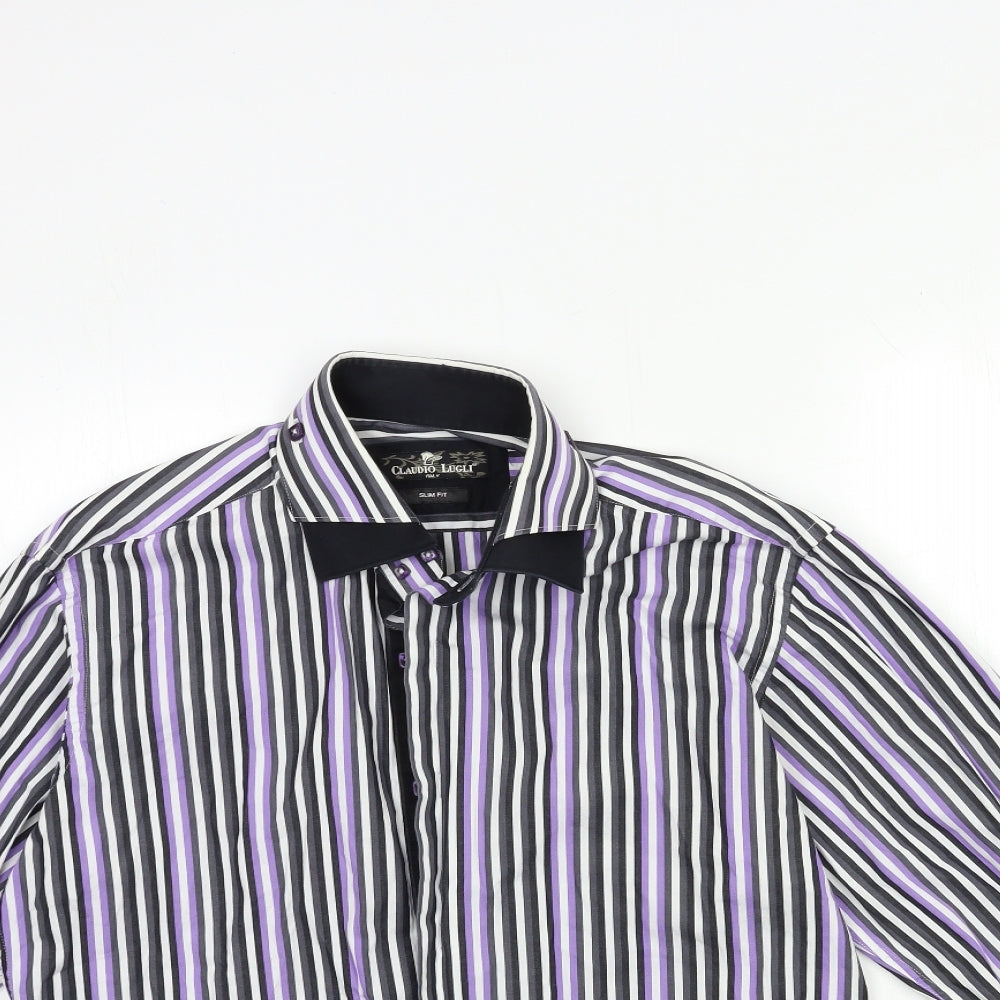 Claudio Lugli Mens Purple Striped   Button-Up Size L