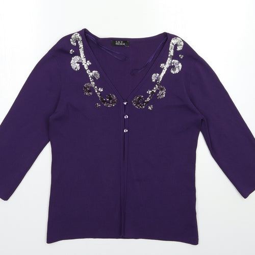 Sky Womens Purple  Knit Cardigan Jumper Size S