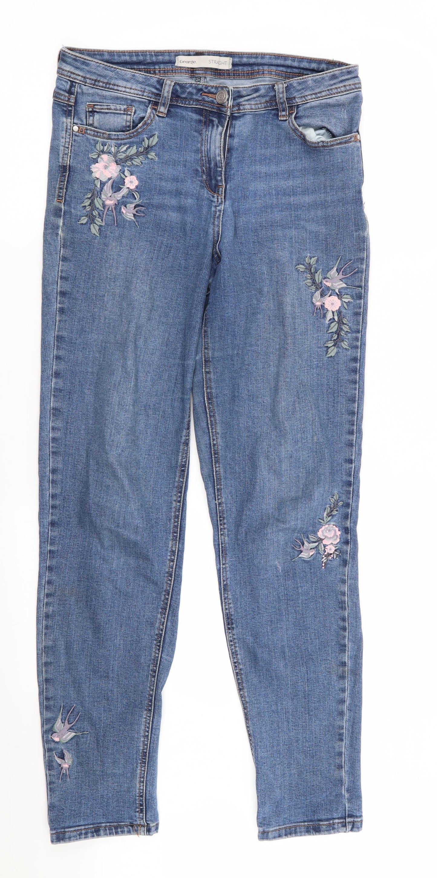 Asda George Womens Blue Floral  Skinny Jeans Size 12 L30 in