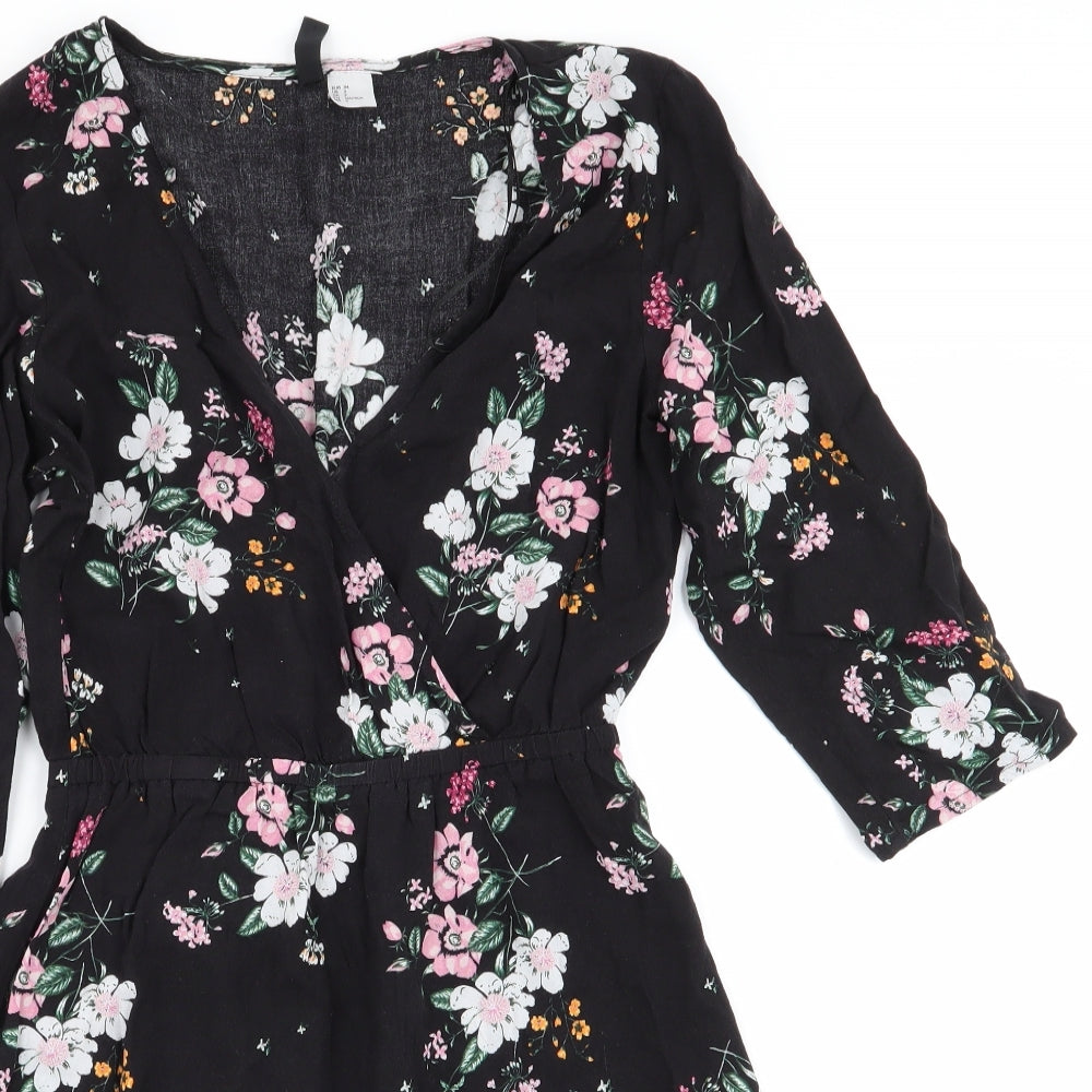 Divided by H&M Womens Black Floral  Fit & Flare  Size 4