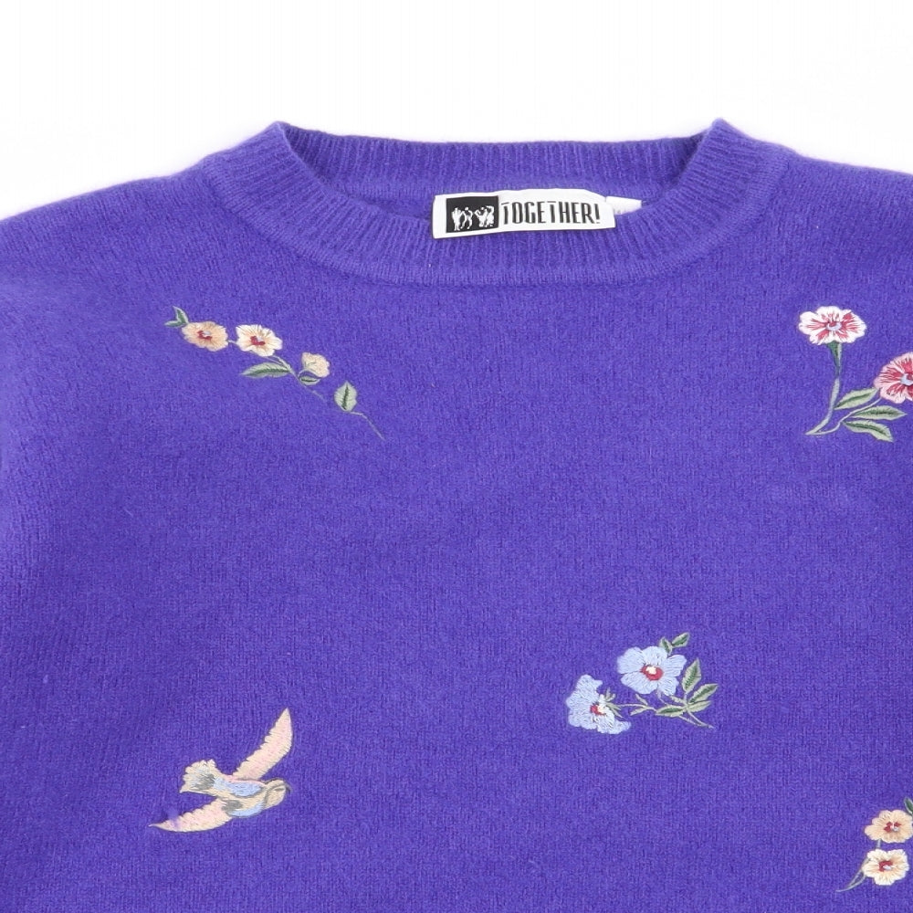 Together Womens Purple Floral  Pullover Jumper Size 14