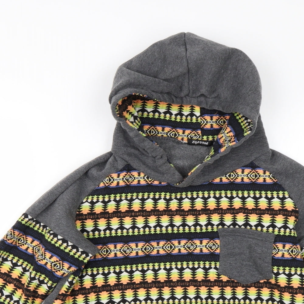 Zy Fg Free Boys Multicoloured Geometric  Pullover Hoodie Size M