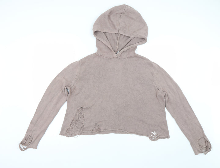 H&M Womens Brown Knit Pullover Hoodie Size M