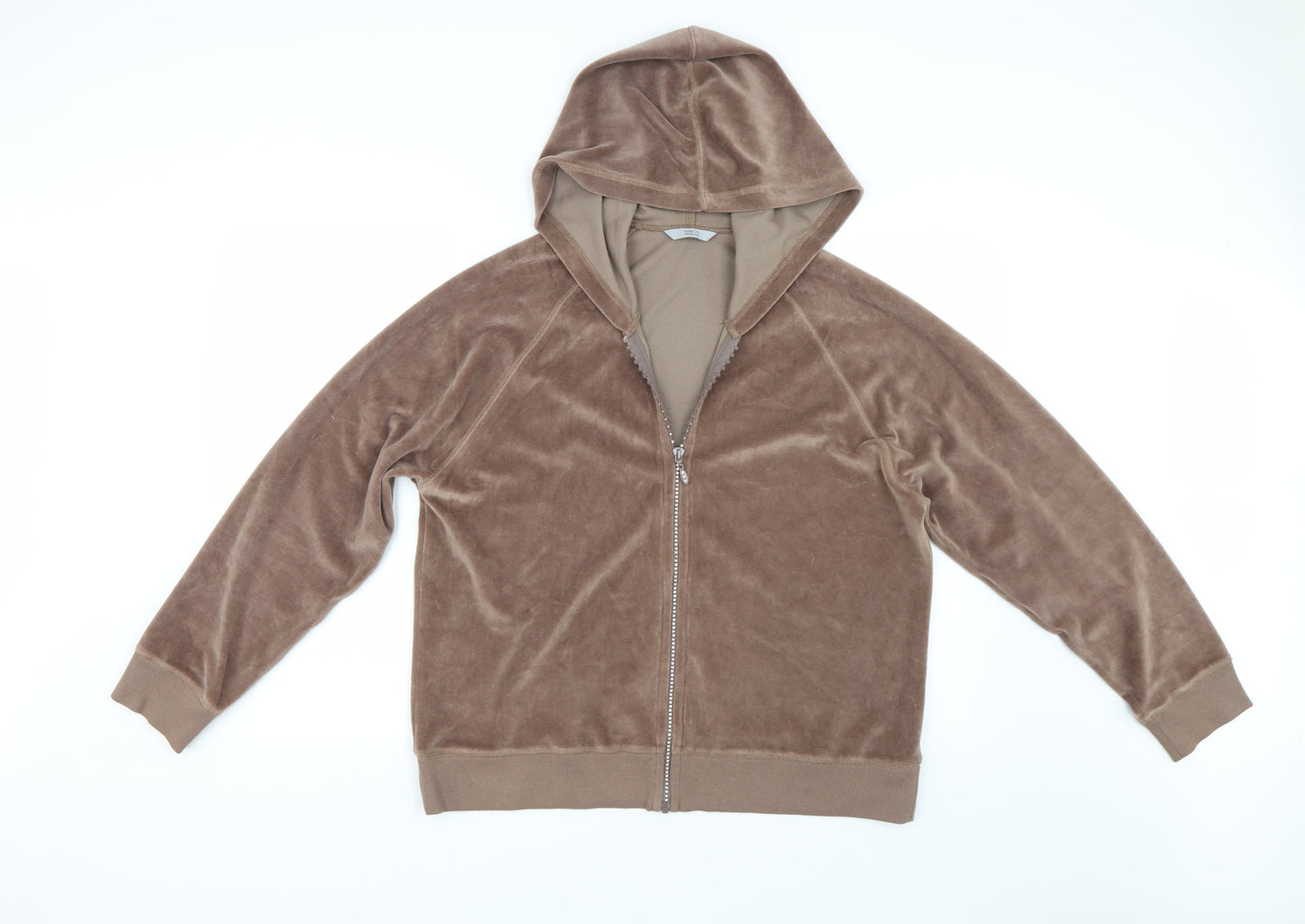 M&S Womens Brown  Velour Full Zip Hoodie Size 20  - Rhinestone Zip