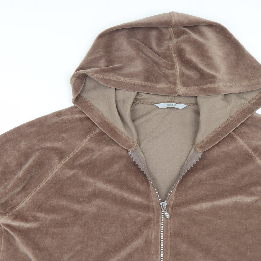 M&S Womens Brown  Velour Full Zip Hoodie Size 20  - Rhinestone Zip