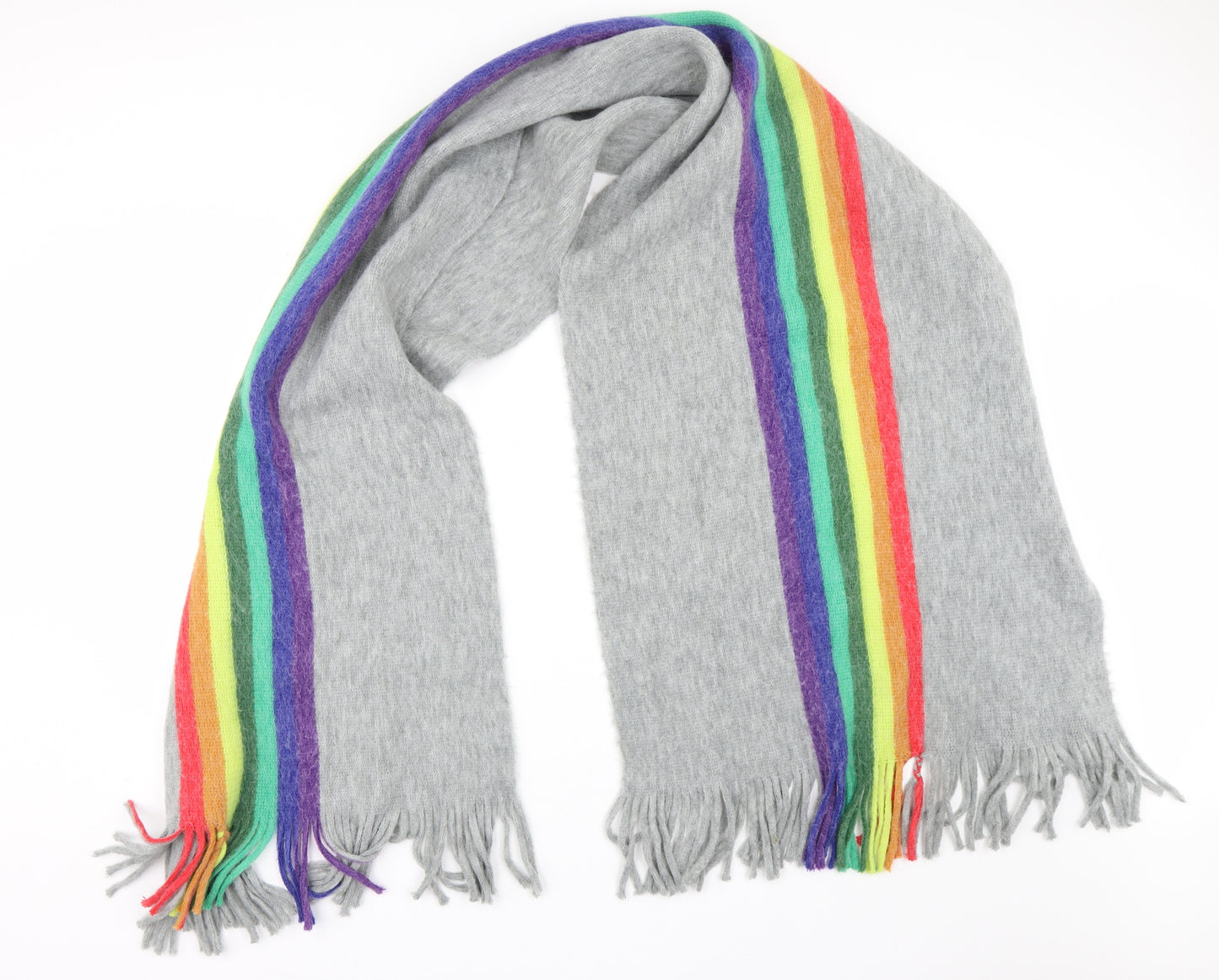 Preworn Unisex Multicoloured Striped Knit  Scarf   - Rainbow