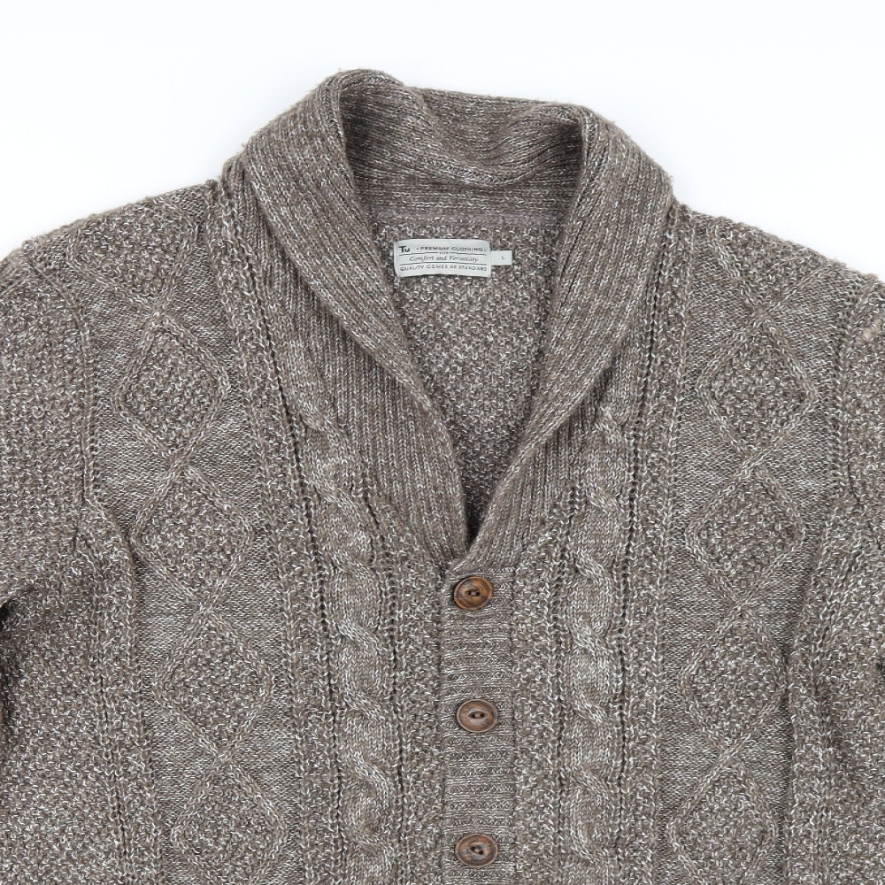 TU Mens Brown  Knit Cardigan Jumper Size L