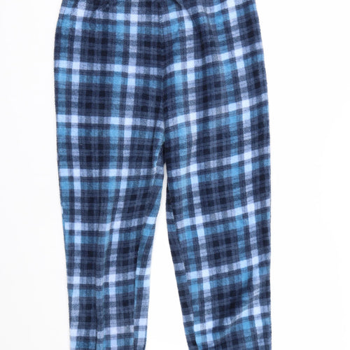 Hudson Mens Blue Check Fleece  Pyjama Pants Size L