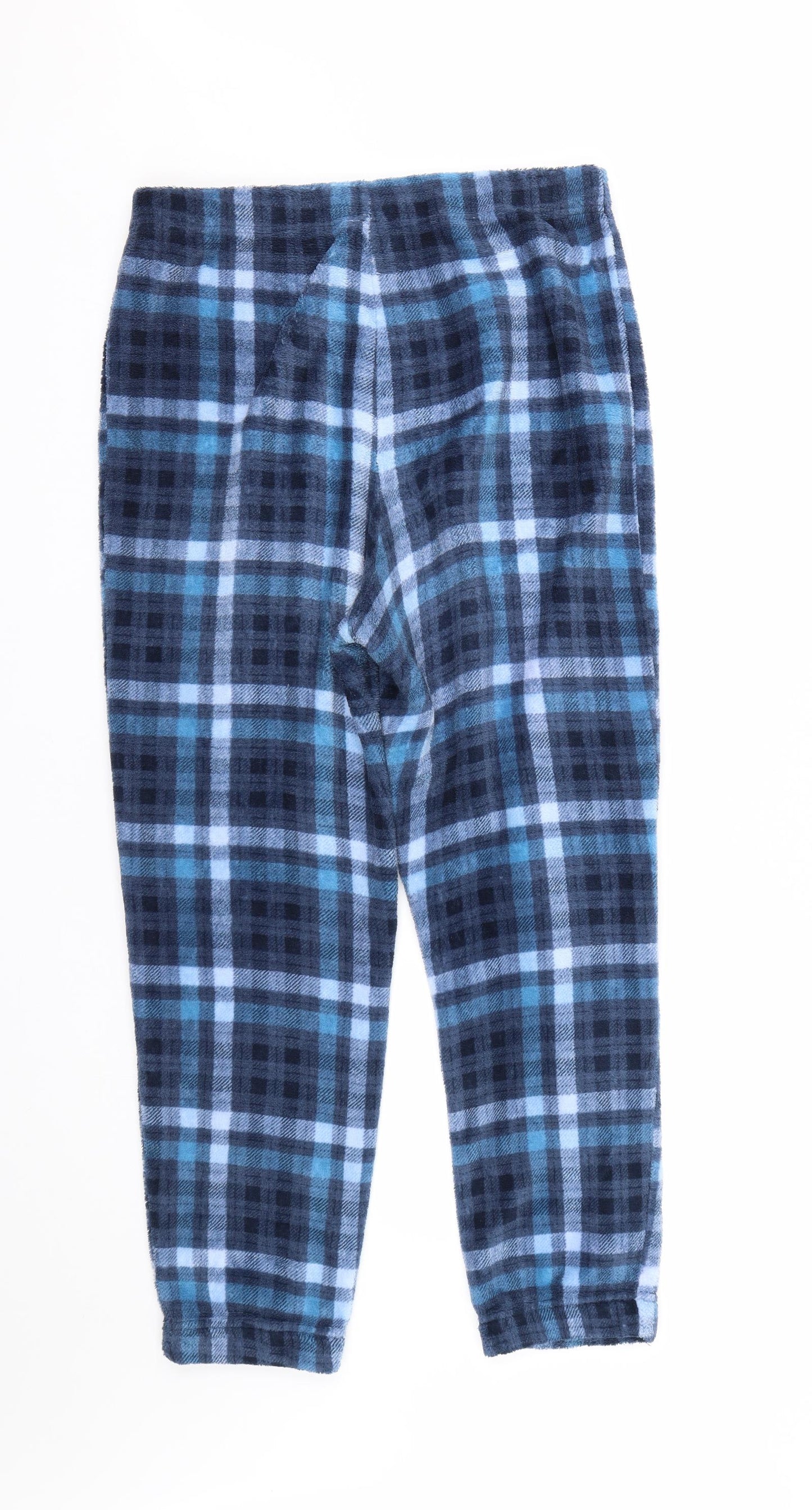 Hudson Mens Blue Check Fleece  Pyjama Pants Size L
