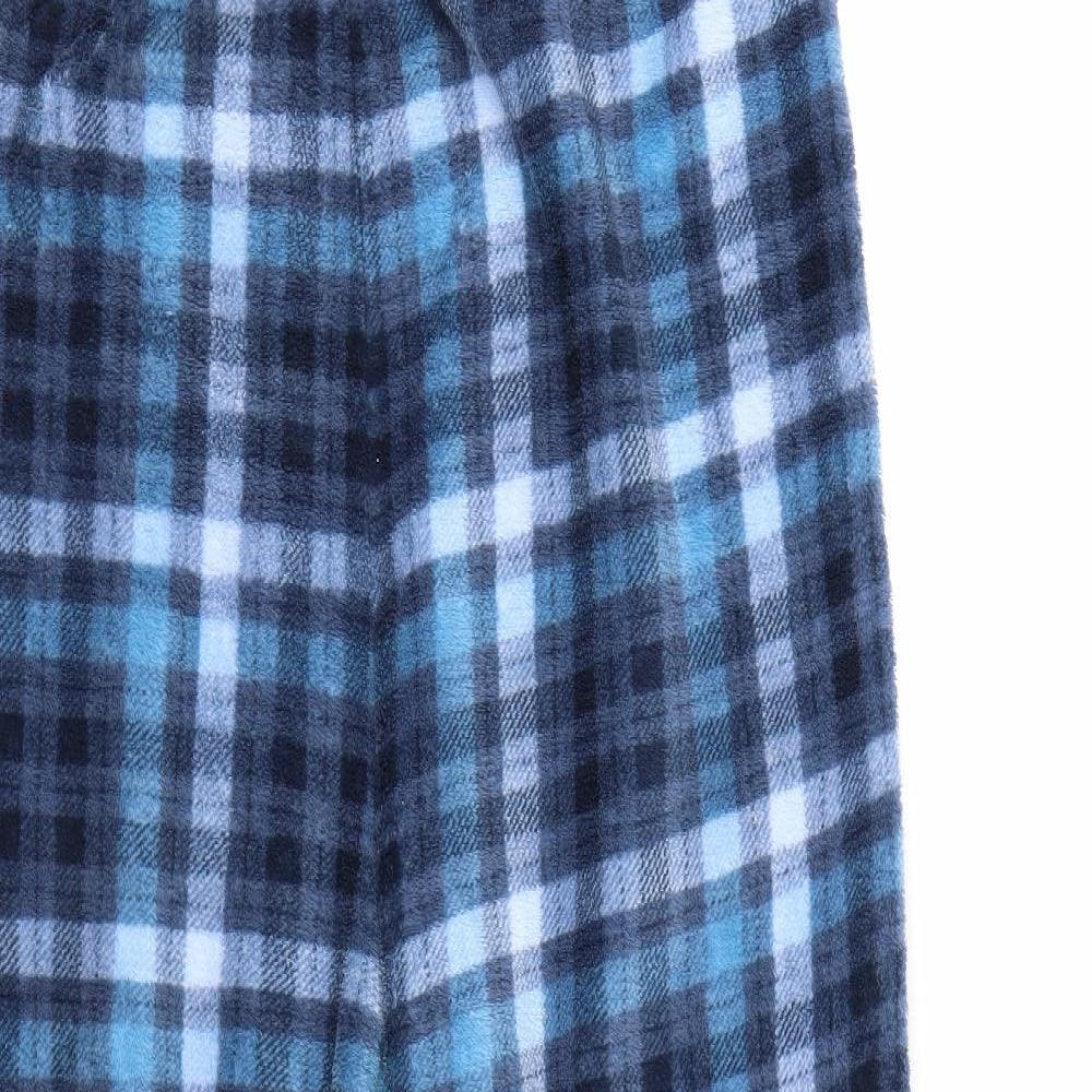 Hudson Mens Blue Check Fleece  Pyjama Pants Size L