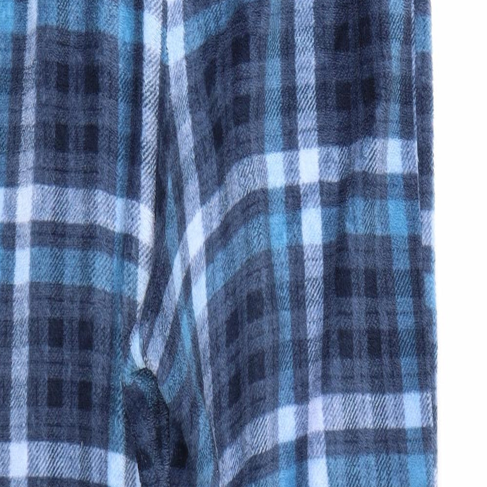 Hudson Mens Blue Check Fleece  Pyjama Pants Size L