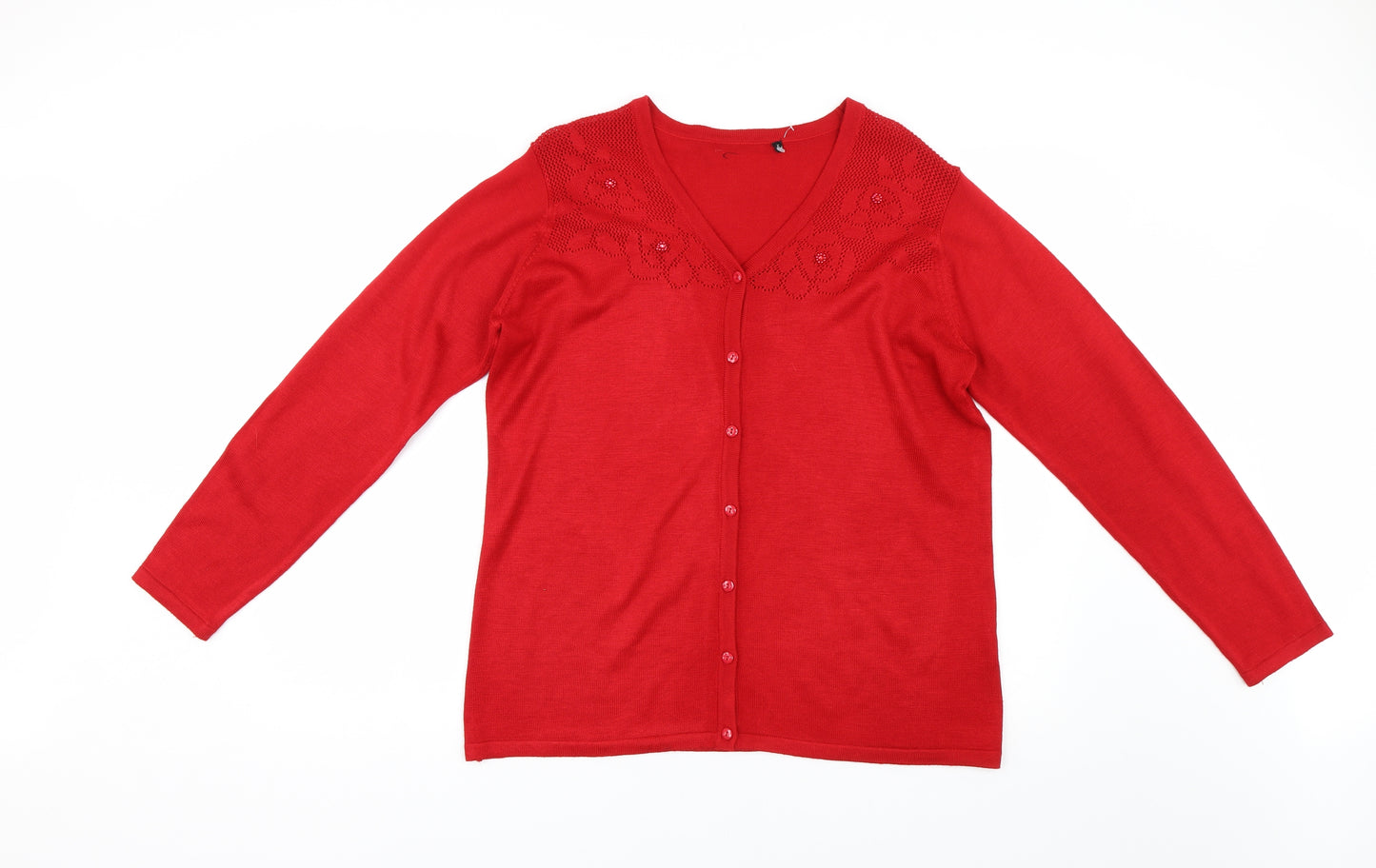 Preworn Womens Red  Knit Cardigan Jumper Size L