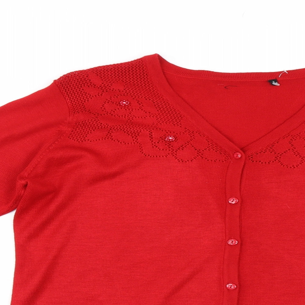 Preworn Womens Red  Knit Cardigan Jumper Size L