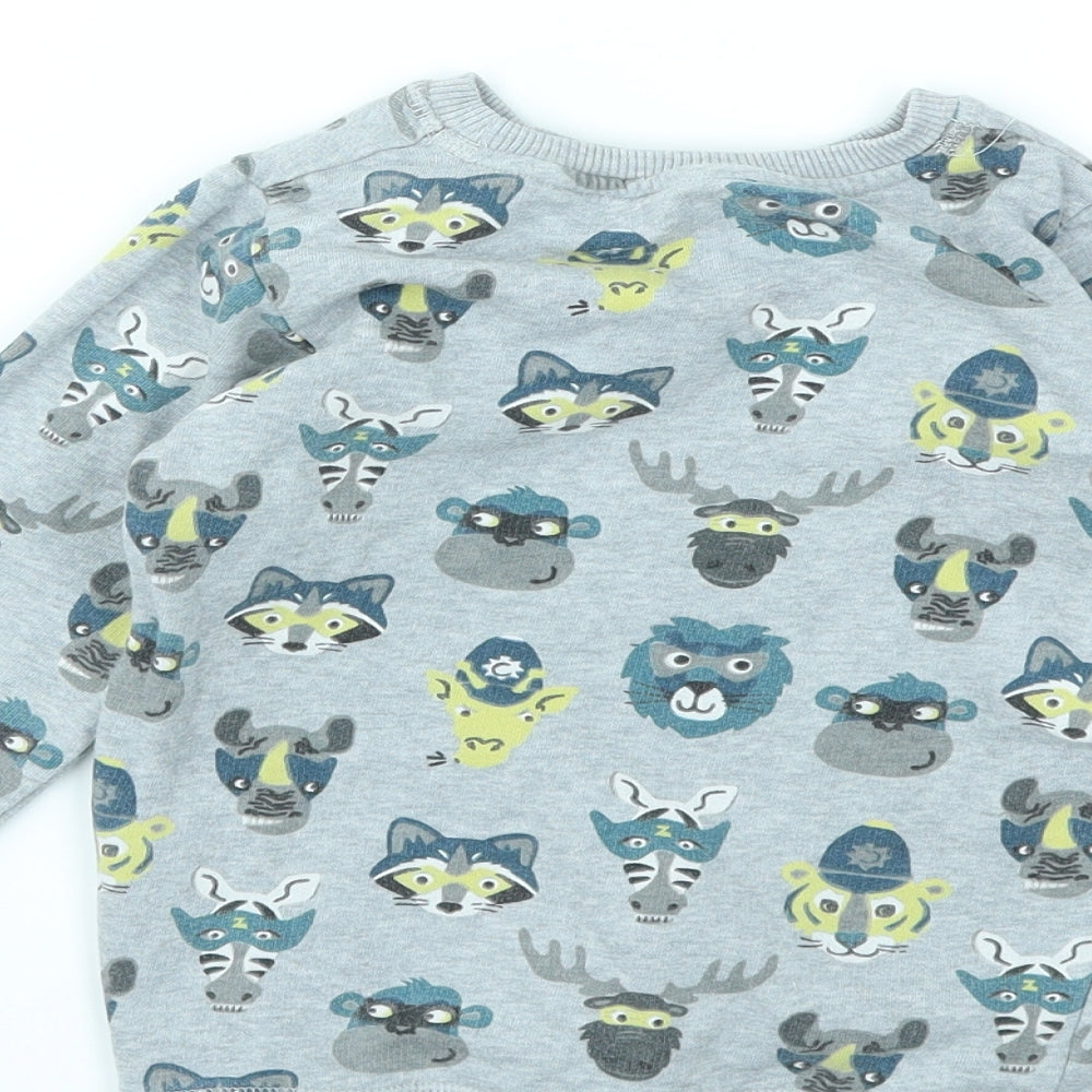 M&S Boys Grey Floral  Pullover Sweatshirt Size 3-4 Years