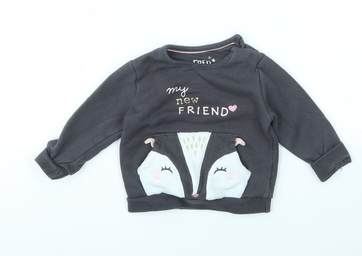 F&F Girls Grey   Pullover Jumper Size 3-6 Months