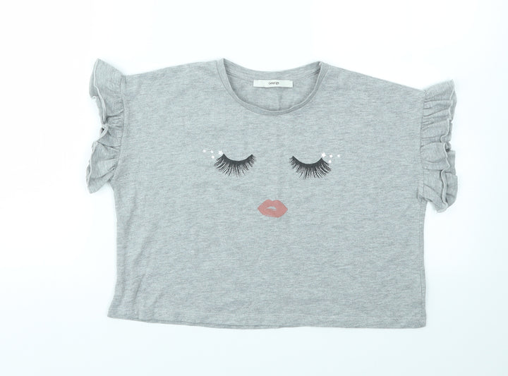 George Girls Grey Geometric Basic T-Shirt Size 10-11 Years
