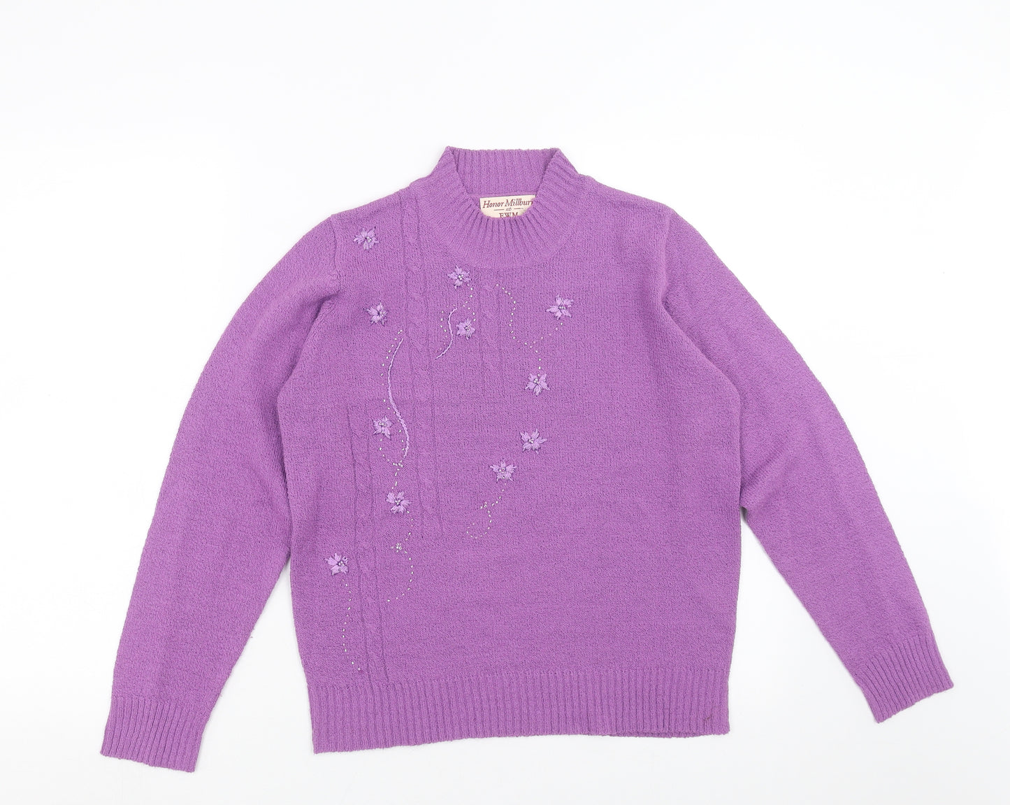 EWM Womens Purple  Knit Pullover Jumper Size S  - Floral embroidery