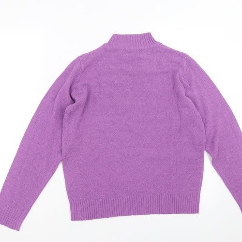 EWM Womens Purple  Knit Pullover Jumper Size S  - Floral embroidery