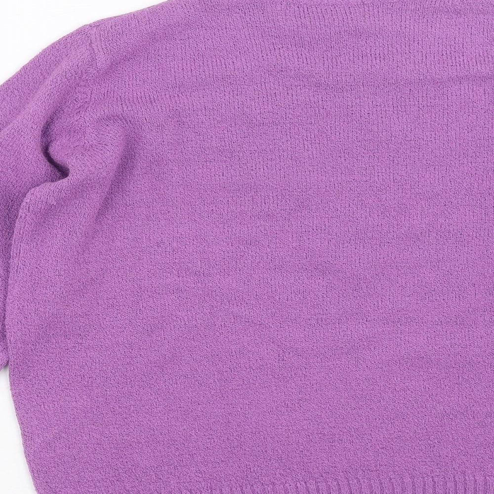 EWM Womens Purple  Knit Pullover Jumper Size S  - Floral embroidery
