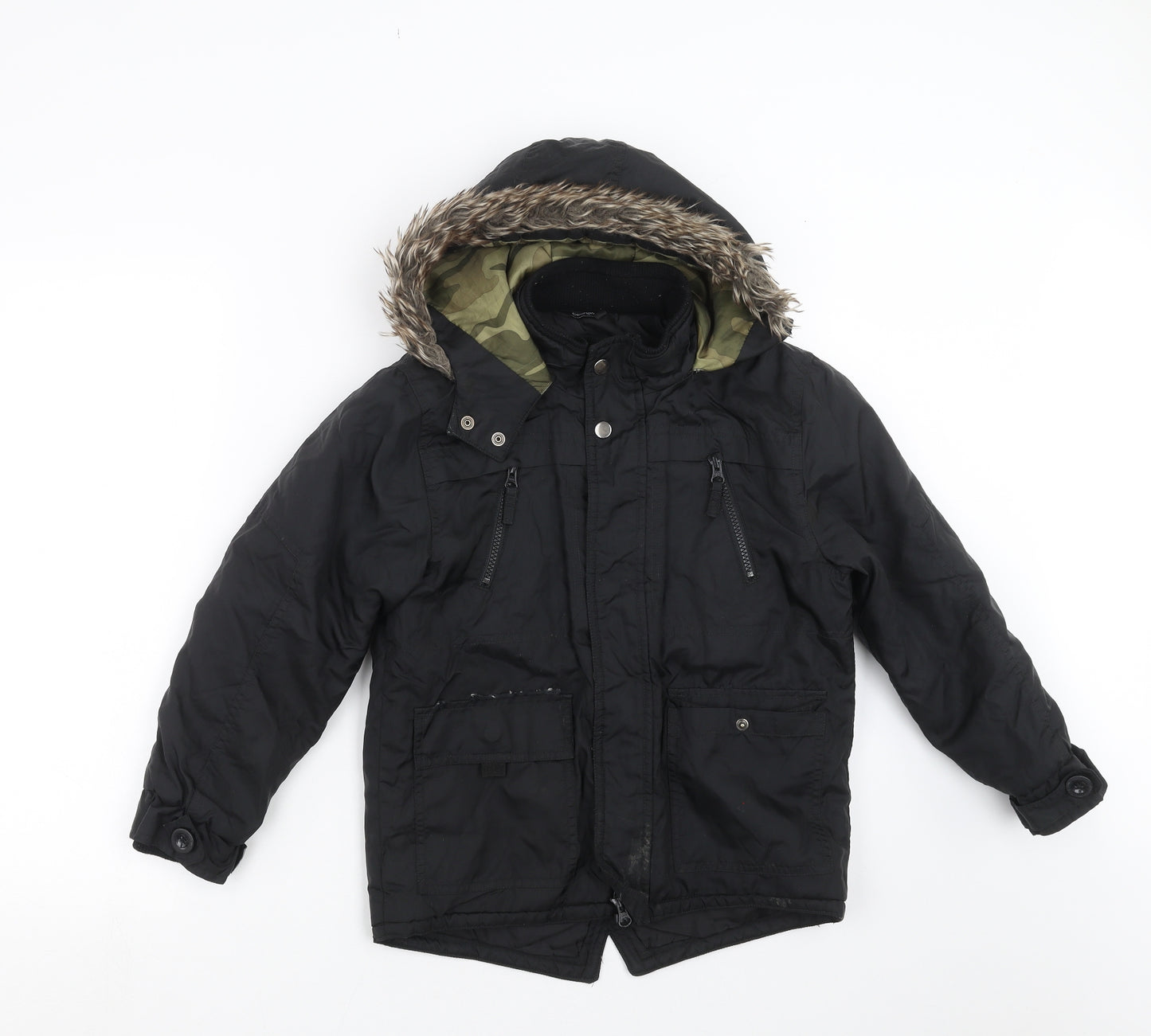 George Boys Black   Parka Jacket Size 8-9 Years