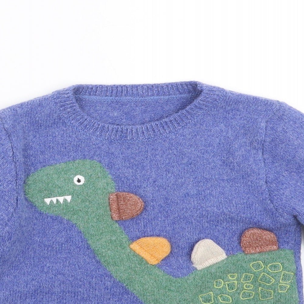 George Boys Blue  Knit Pullover Jumper Size 2-3 Years  - dinosaur
