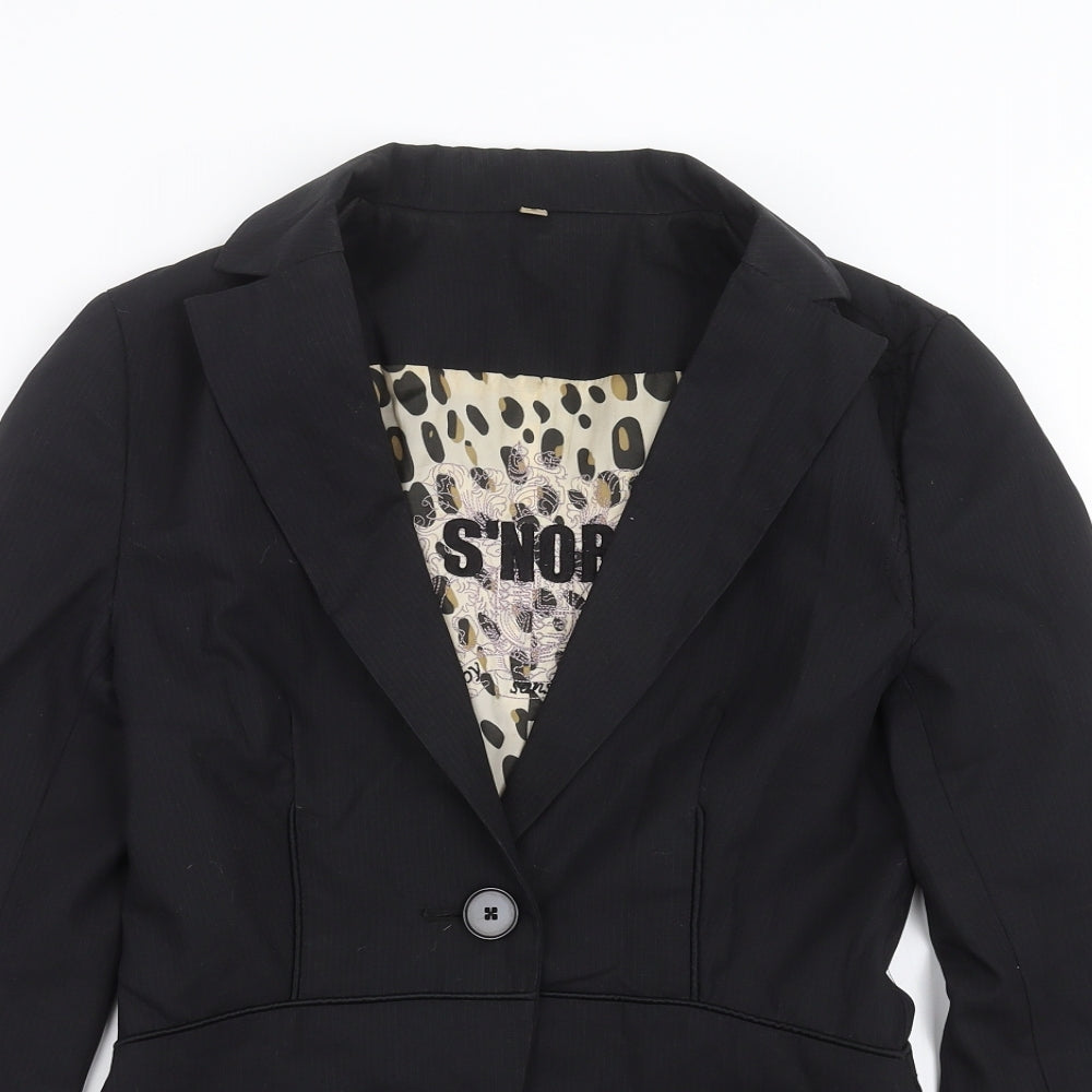 S'NOB Womens Black Striped  Jacket Suit Jacket Size S  - Embroidered detail