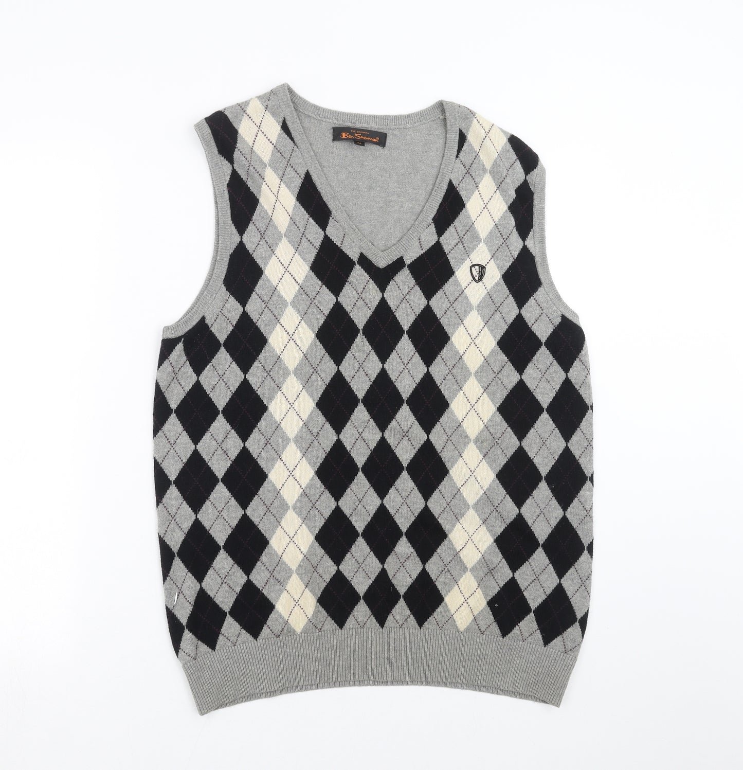 Ben Sherman Mens Grey Argyle/Diamond Knit Pullover Jumper Size M