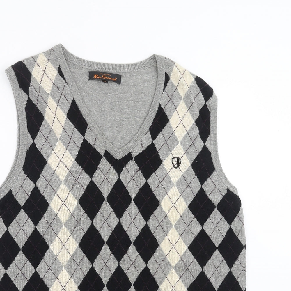 Ben Sherman Mens Grey Argyle/Diamond Knit Pullover Jumper Size M