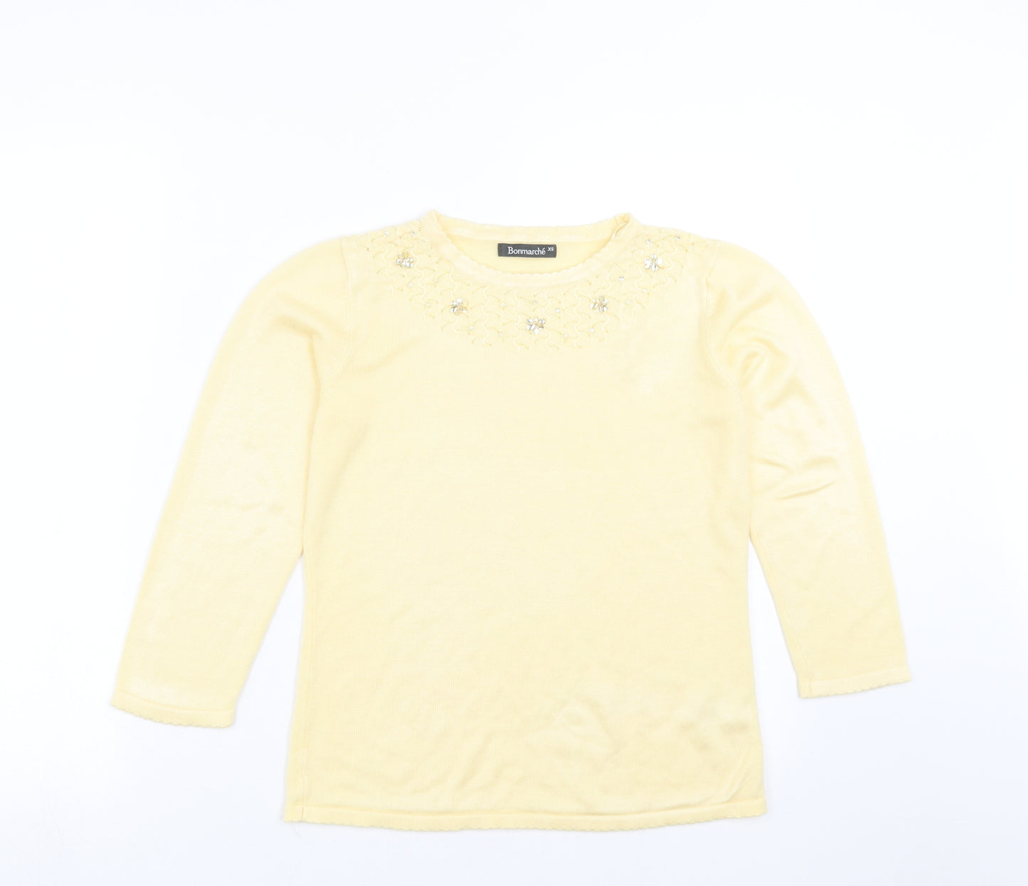 Bonmarché Womens Yellow  Knit Pullover Jumper Size XS  - beaded detail