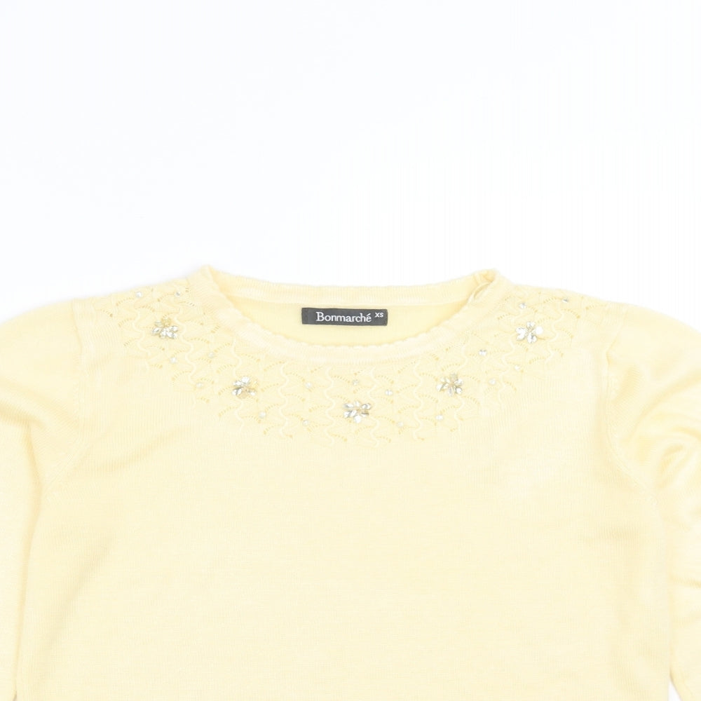 Bonmarché Womens Yellow  Knit Pullover Jumper Size XS  - beaded detail