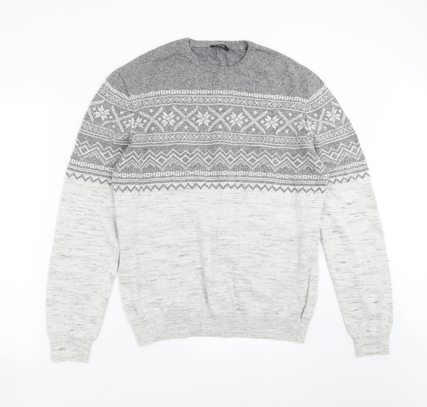 George Mens Grey Fair Isle Knit Pullover Jumper Size M