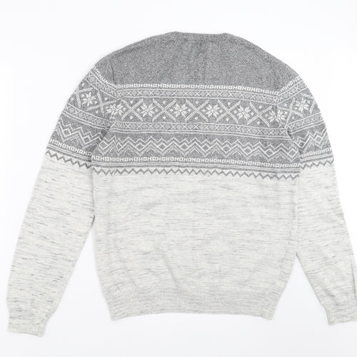 George Mens Grey Fair Isle Knit Pullover Jumper Size M