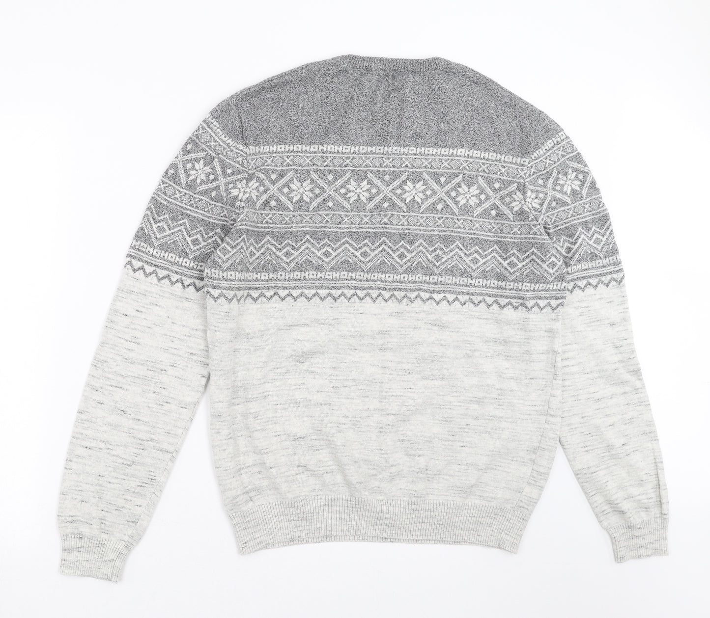 George Mens Grey Fair Isle Knit Pullover Jumper Size M