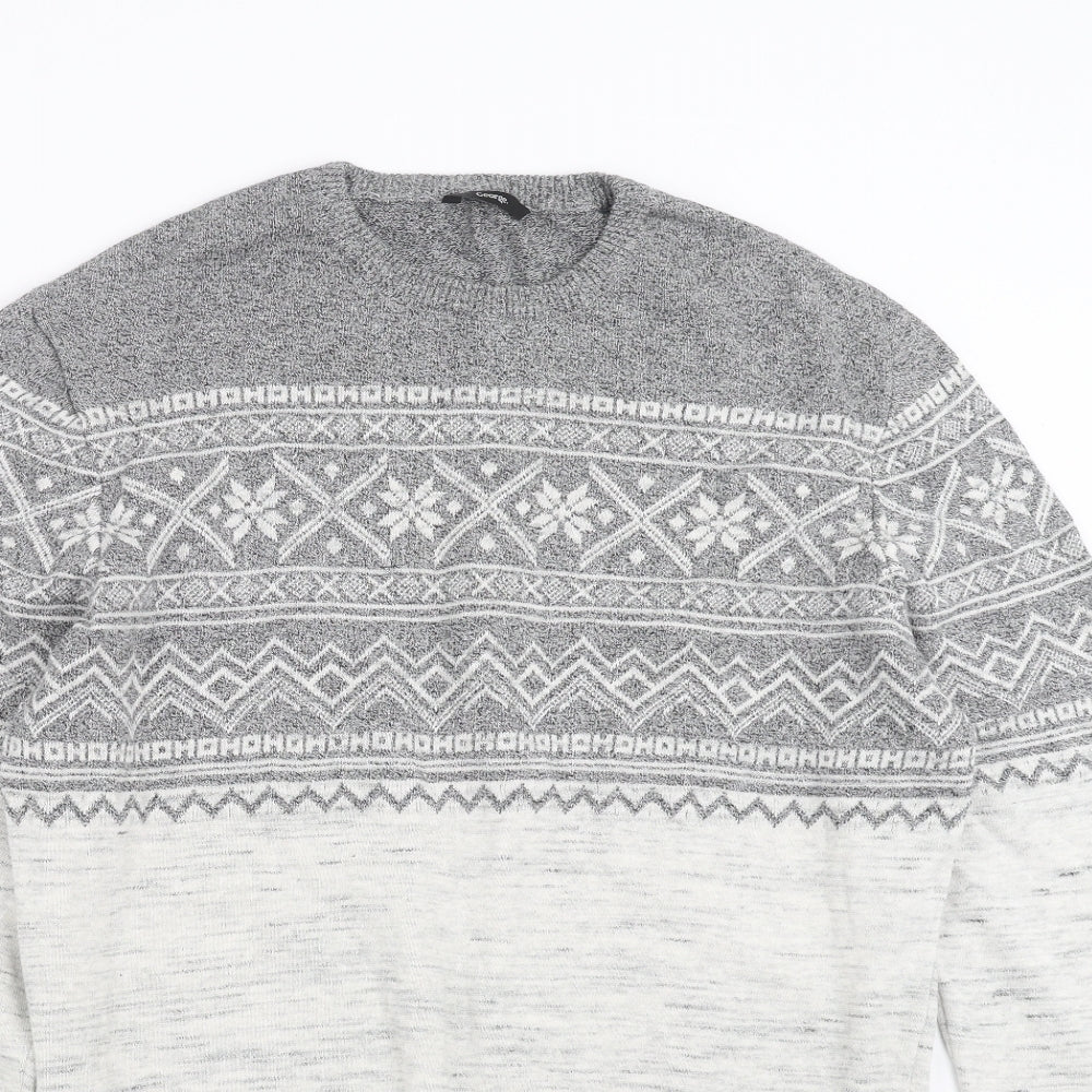 George Mens Grey Fair Isle Knit Pullover Jumper Size M
