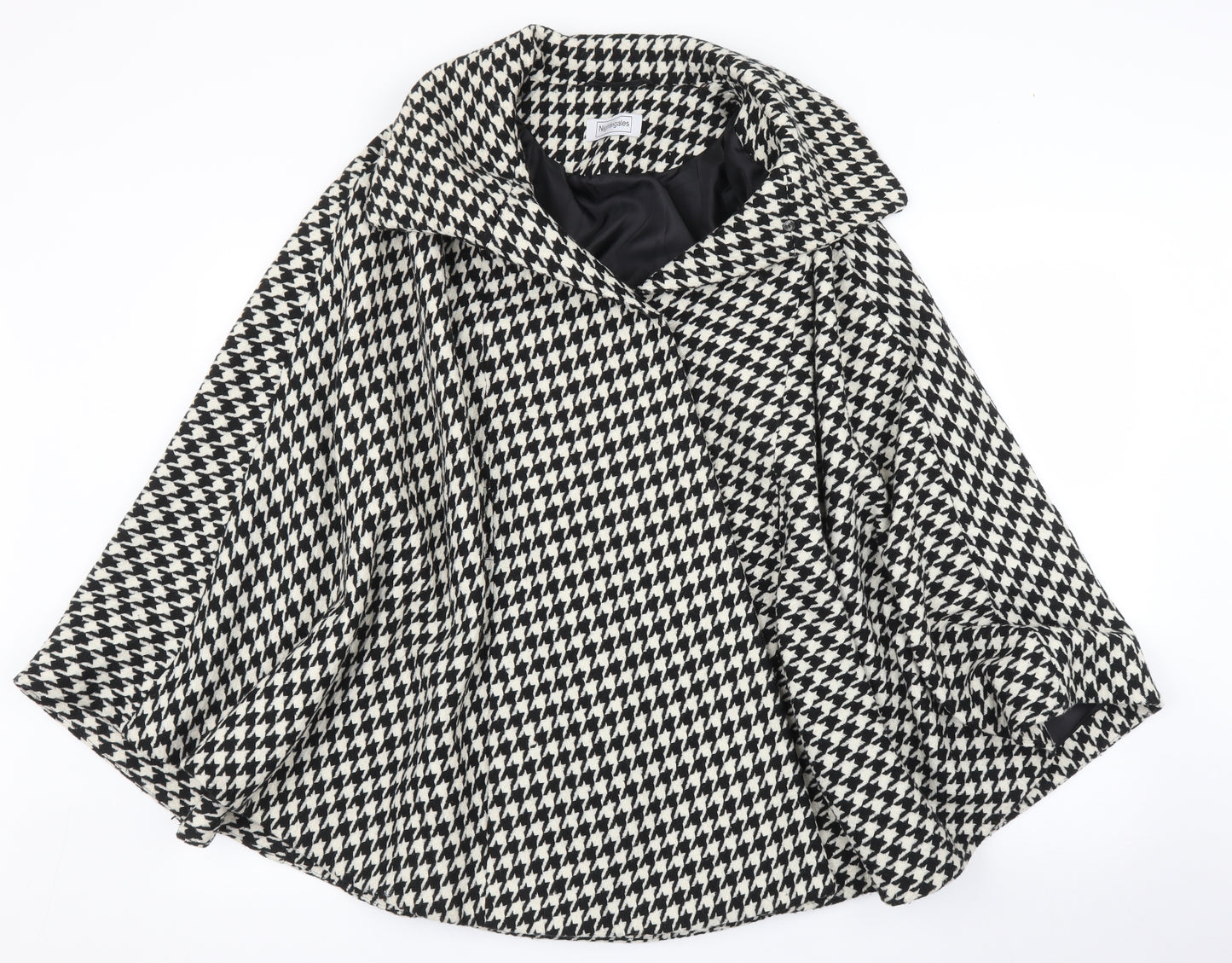 Nightingales Womens Black Houndstooth  Overcoat Poncho Size 18