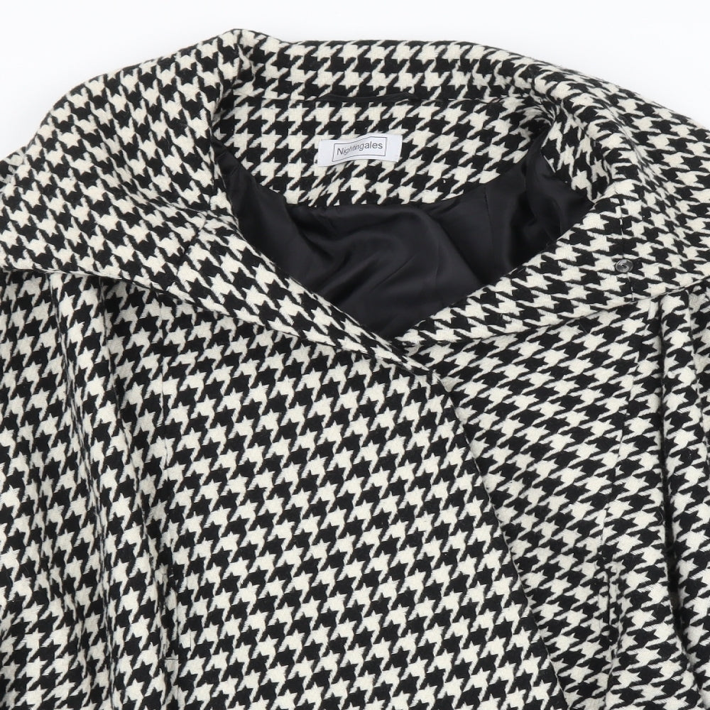 Nightingales Womens Black Houndstooth  Overcoat Poncho Size 18