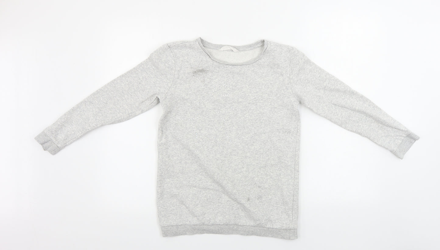 H&M  Girls Grey   Pullover Jumper Size 10-11 Years  - glitter star pattern