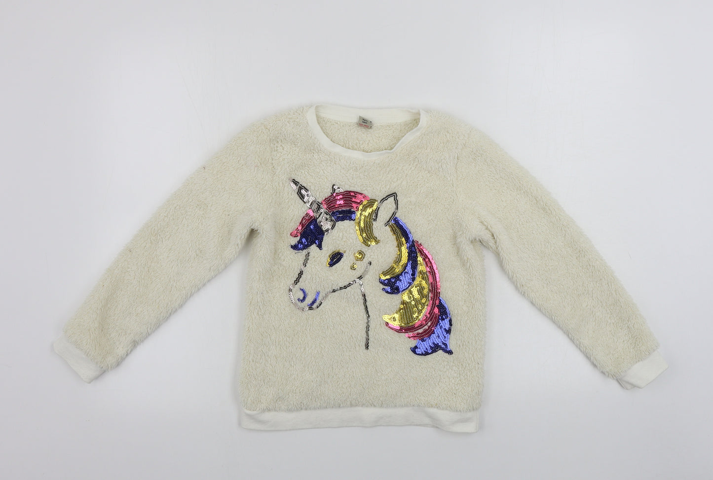 TU Girls Beige   Pullover Jumper Size 9 Years  - unicorn print