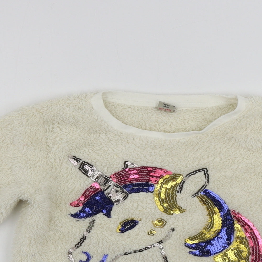 TU Girls Beige   Pullover Jumper Size 9 Years  - unicorn print