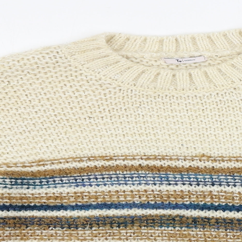 TU Womens Beige Striped  Pullover Jumper Size 12