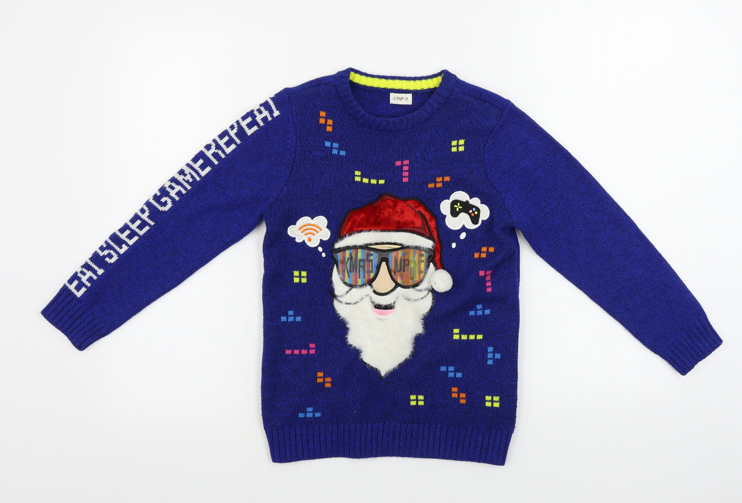F&F Boys Blue   Pullover Jumper Size 8-9 Years  - Christmas Jumper