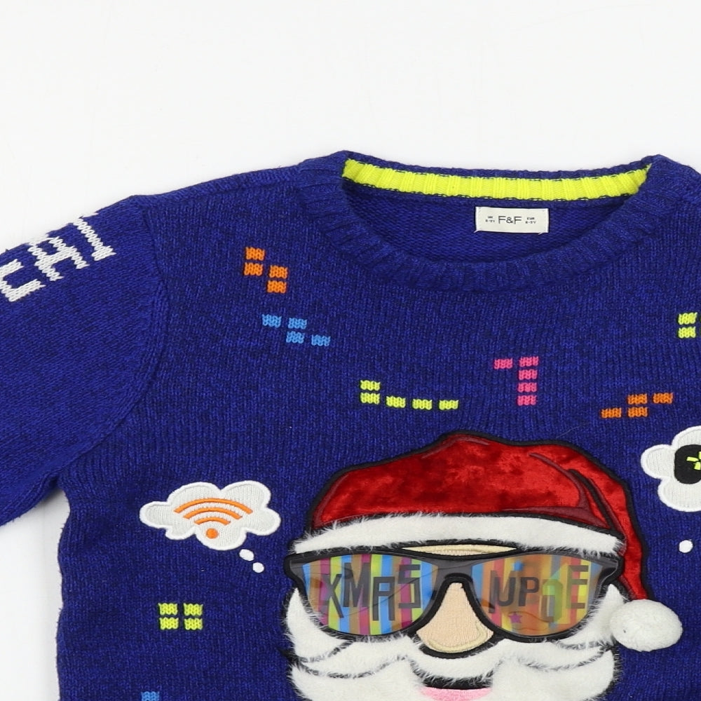 F&F Boys Blue   Pullover Jumper Size 8-9 Years  - Christmas Jumper