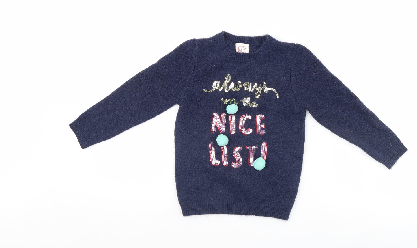 George Girls Blue   Pullover Jumper Size 3-4 Years  - Christmas jumper