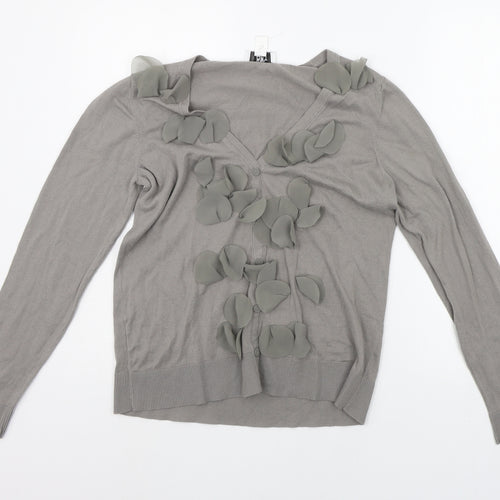 Ann Taylor Womens Grey   Cardigan Jumper Size L  - PETALS ON CHEST