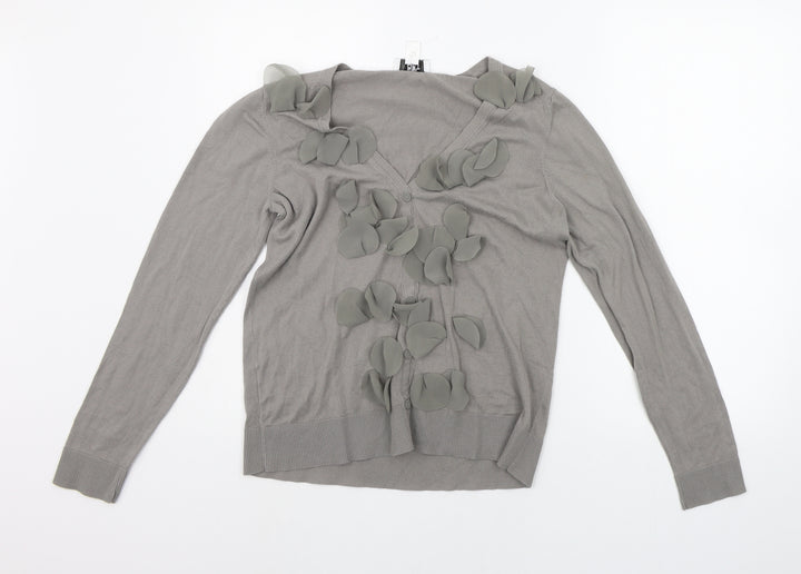 Ann Taylor Womens Grey   Cardigan Jumper Size L  - PETALS ON CHEST