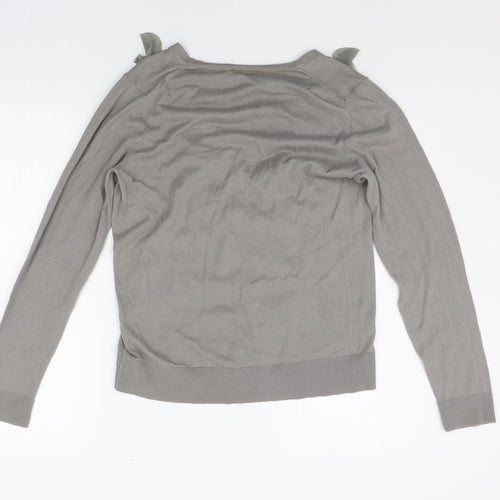 Ann Taylor Womens Grey   Cardigan Jumper Size L  - PETALS ON CHEST