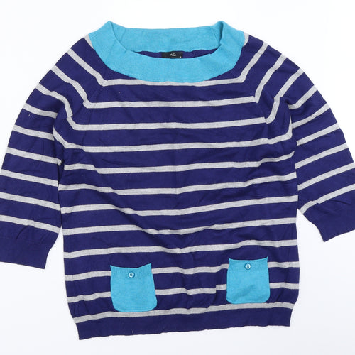 M&Co Womens Blue Striped  Pullover Jumper Size 16